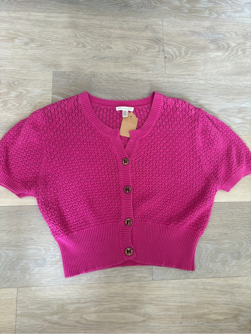 Aeropostale Hot Pink Open Knit Cropped Cardigan